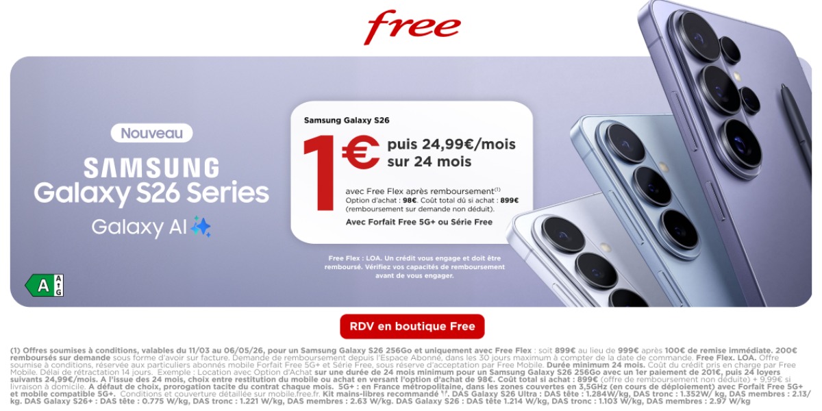 Samsung Galaxy S26 à 1€ chez Free